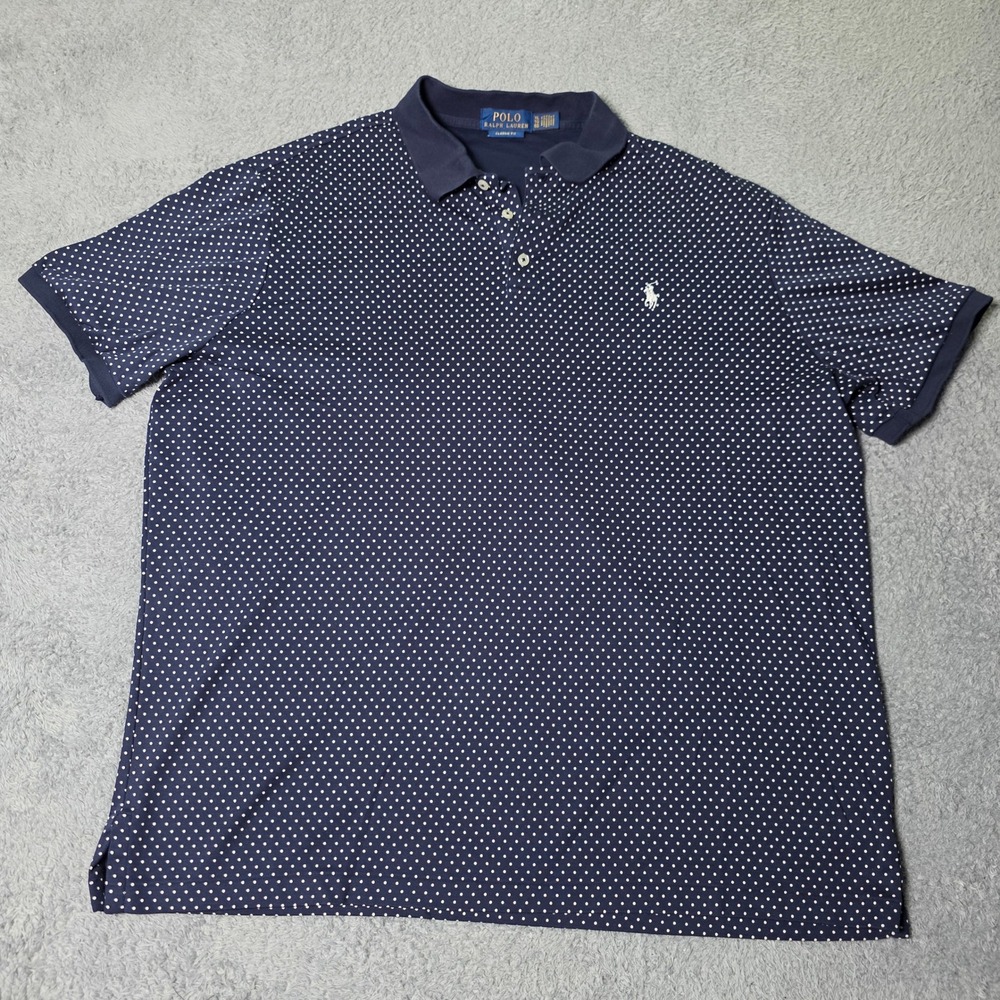 Polo Ralph Lauren Mens XL Polo Shirt Navy Blue Polka Dot Classic Fit Cotton